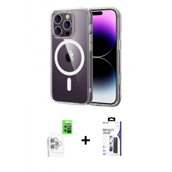 MARSİLYAN™- iPhone 16 Pro Max Kılıf Ahenk Minimal Serisi - Siyah Bilvis 3X AR Hayalet Cam Ekran Koruyucu + Raze Metal Kamera Lens - BZ