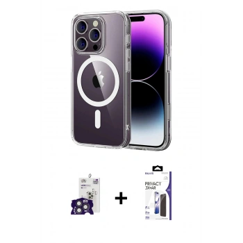 MARSİLYAN™- iPhone 16 Pro Max Kılıf Ahenk Minimal Serisi - Siyah Bilvis 3X AR Hayalet Cam Ekran Koruyucu + Bilvis Titan Kamera Lens - TMGI