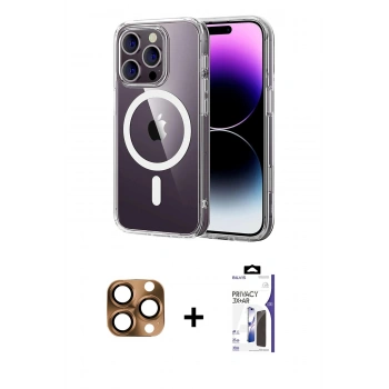MARSİLYAN™- iPhone 16 Pro Max Kılıf Ahenk Minimal Serisi - Siyah Bilvis 3X AR Hayalet Cam Ekran Koruyucu + Pers Alüminyum Kamera Lens - CLTM