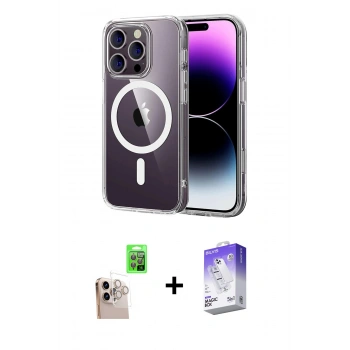 MARSİLYAN™- iPhone 16 Pro Max Kılıf Ahenk Minimal Serisi - Siyah Bilvis 5in1 3D Magic Cam Ekran Koruyucu + Raze Metal Kamera Lens - NLGY