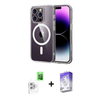 MARSİLYAN™- iPhone 16 Pro Max Kılıf Ahenk Minimal Serisi - Siyah Bilvis 5in1 3D Magic Cam Ekran Koruyucu + Raze Metal Kamera Lens - BZ