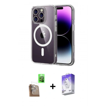 MARSİLYAN™- iPhone 16 Pro Max Kılıf Ahenk Minimal Serisi - Siyah Bilvis 5in1 3D Magic Cam Ekran Koruyucu + Raze Metal Kamera Lens - CLTM