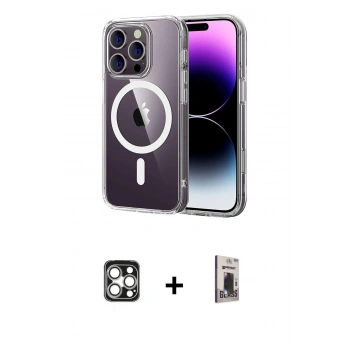 MARSİLYAN™- iPhone 16 Pro Max Kılıf Ahenk Minimal Serisi - Siyah Bilvis Hayalet Cam Ekran Koruyucu + PVD Metal Kamera Lens - GS