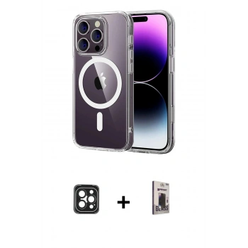 MARSİLYAN™- iPhone 16 Pro Max Kılıf Ahenk Minimal Serisi - Siyah Bilvis Hayalet Cam Ekran Koruyucu + PVD Metal Kamera Lens - SH