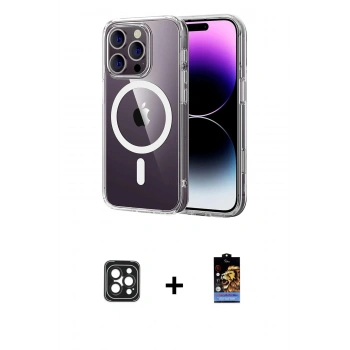 MARSİLYAN™- iPhone 16 Pro Max Kılıf Ahenk Minimal Serisi - Siyah Buffer Hayalet Cam Ekran Koruyucu + PVD Metal Kamera Lens - SH