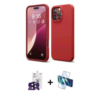 MARSİLYAN™- iPhone 16 Pro Max Kılıf Ahenk Serisi - Siyah 3D Antistatik Cam Ekran Koruyucu + Bilvis Titan Kamera Lens - SH