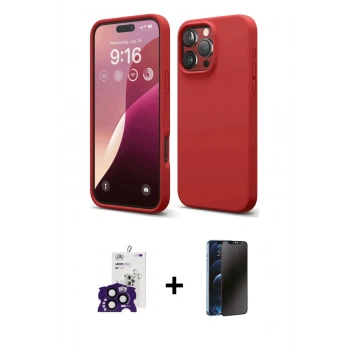 MARSİLYAN™- iPhone 16 Pro Max Kılıf Ahenk Serisi - Siyah 3D Antistatik Hayalet Cam Ekran Koruyucu + Bilvis Titan Kamera Lens - SH