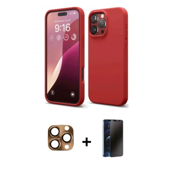 MARSİLYAN™- iPhone 16 Pro Max Kılıf Ahenk Serisi - Siyah 3D Antistatik Hayalet Cam Ekran Koruyucu + Pers Alüminyum Kamera Lens - CLTM