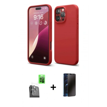 MARSİLYAN™- iPhone 16 Pro Max Kılıf Ahenk Serisi - Siyah 3D Antistatik Hayalet Cam Ekran Koruyucu + Raze Metal Kamera Lens - SH