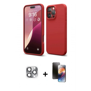 MARSİLYAN™- iPhone 16 Pro Max Kılıf Ahenk Serisi - Siyah 3D Antistatik Mat Seramik Nano Ekran Koruyucu + Pers Alüminyum Kamera Lens - GI