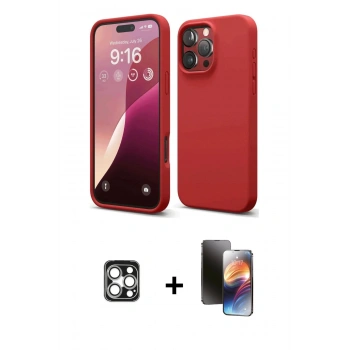 MARSİLYAN™- iPhone 16 Pro Max Kılıf Ahenk Serisi - Siyah 3D Antistatik Mat Seramik Nano Ekran Koruyucu + PVD Metal Kamera Lens - GS