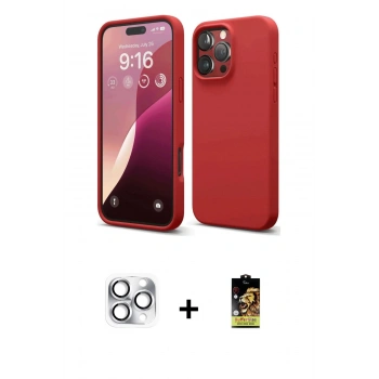 MARSİLYAN™- iPhone 16 Pro Max Kılıf Ahenk Serisi - Siyah Buffer Cam Ekran Koruyucu + Pers Alüminyum Kamera Lens - GS