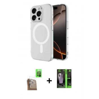 MARSİLYAN™- iPhone 16 Pro Max Kılıf Ahenk Yansıma Prime - Şeffaf 360 Full Body Arka Koruyucu + Raze Metal Kamera Lens - CLTM