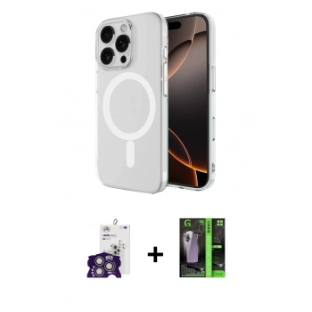 MARSİLYAN™- iPhone 16 Pro Max Kılıf Ahenk Yansıma Prime - Şeffaf 360 Full Body Arka Koruyucu + Bilvis Titan Kamera Lens - GS