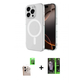 MARSİLYAN™- iPhone 16 Pro Max Kılıf Ahenk Yansıma Prime - Şeffaf 360 Full Body Arka Koruyucu + Raze Metal Kamera Lens - NLGY