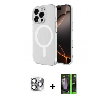 MARSİLYAN™- iPhone 16 Pro Max Kılıf Ahenk Yansıma Prime - Şeffaf 360 Full Body Arka Koruyucu + Pers Alüminyum Kamera Lens - GI