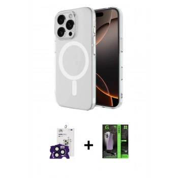 MARSİLYAN™- iPhone 16 Pro Max Kılıf Ahenk Yansıma Prime - Şeffaf 360 Full Body Arka Koruyucu + Bilvis Titan Kamera Lens - SH