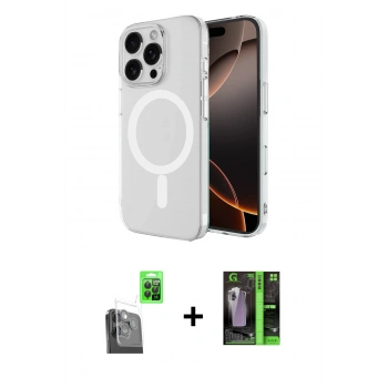 MARSİLYAN™- iPhone 16 Pro Max Kılıf Ahenk Yansıma Prime - Şeffaf 360 Full Body Arka Koruyucu + Raze Metal Kamera Lens - SH
