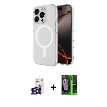 MARSİLYAN™- iPhone 16 Pro Max Kılıf Ahenk Yansıma Prime - Şeffaf 360 Full Body Arka Koruyucu + Bilvis Titan Kamera Lens - TMGI