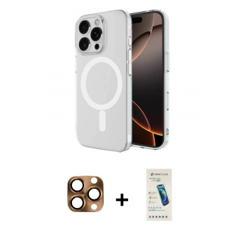 MARSİLYAN™- iPhone 16 Pro Max Kılıf Ahenk Yansıma Prime - Şeffaf Pasifik Cam Ekran Koruyucu + Pers Alüminyum Kamera Lens - CLTM