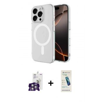 MARSİLYAN™- iPhone 16 Pro Max Kılıf Ahenk Yansıma Prime - Şeffaf Pasifik Cam Ekran Koruyucu + Bilvis Titan Kamera Lens - GS