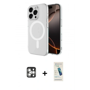 MARSİLYAN™- iPhone 16 Pro Max Kılıf Ahenk Yansıma Prime - Şeffaf Pasifik Cam Ekran Koruyucu + PVD Metal Kamera Lens - GS