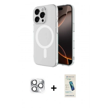 MARSİLYAN™- iPhone 16 Pro Max Kılıf Ahenk Yansıma Prime - Şeffaf Pasifik Cam Ekran Koruyucu + Pers Alüminyum Kamera Lens - GS