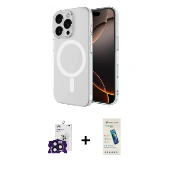 MARSİLYAN™- iPhone 16 Pro Max Kılıf Ahenk Yansıma Prime - Şeffaf Pasifik Cam Ekran Koruyucu + Bilvis Titan Kamera Lens - SH