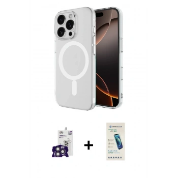 MARSİLYAN™- iPhone 16 Pro Max Kılıf Ahenk Yansıma Prime - Şeffaf Pasifik Cam Ekran Koruyucu + Bilvis Titan Kamera Lens - TMGI