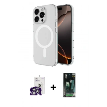 MARSİLYAN™- iPhone 16 Pro Max Kılıf Ahenk Yansıma Prime - Siyah 360 Mat Full Body Arka Koruyucu + Bilvis Titan Kamera Lens - GS