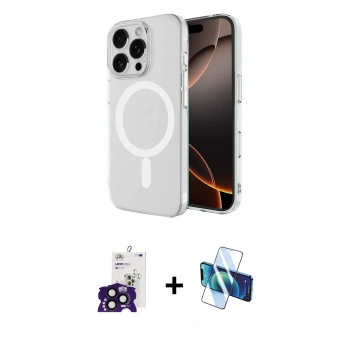 MARSİLYAN™- iPhone 16 Pro Max Kılıf Ahenk Yansıma Prime - Siyah 3D Antistatik Cam Ekran Koruyucu + Bilvis Titan Kamera Lens - SH