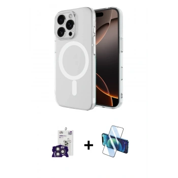 MARSİLYAN™- iPhone 16 Pro Max Kılıf Ahenk Yansıma Prime - Siyah 3D Antistatik Cam Ekran Koruyucu + Bilvis Titan Kamera Lens - TMGI