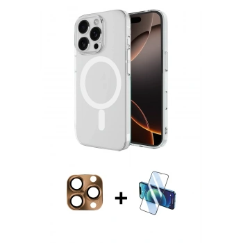 MARSİLYAN™- iPhone 16 Pro Max Kılıf Ahenk Yansıma Prime - Siyah 3D Antistatik Cam Ekran Koruyucu + Pers Alüminyum Kamera Lens - CLTM