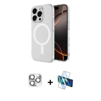 MARSİLYAN™- iPhone 16 Pro Max Kılıf Ahenk Yansıma Prime - Siyah 3D Antistatik Cam Ekran Koruyucu + Pers Alüminyum Kamera Lens - GS