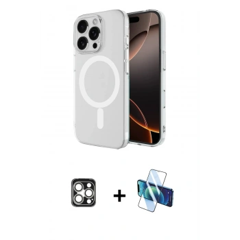 MARSİLYAN™- iPhone 16 Pro Max Kılıf Ahenk Yansıma Prime - Siyah 3D Antistatik Cam Ekran Koruyucu + PVD Metal Kamera Lens - GS