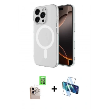 MARSİLYAN™- iPhone 16 Pro Max Kılıf Ahenk Yansıma Prime - Siyah 3D Antistatik Cam Ekran Koruyucu + Raze Metal Kamera Lens - NLGY