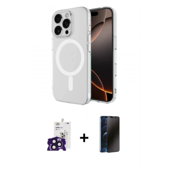 MARSİLYAN™- iPhone 16 Pro Max Kılıf Ahenk Yansıma Prime - Siyah 3D Antistatik Hayalet Cam Ekran Koruyucu + Bilvis Titan Kamera Lens - SH