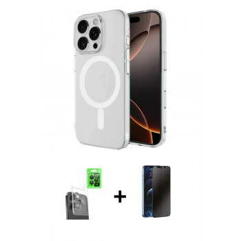 MARSİLYAN™- iPhone 16 Pro Max Kılıf Ahenk Yansıma Prime - Siyah 3D Antistatik Hayalet Cam Ekran Koruyucu + Raze Metal Kamera Lens - SH