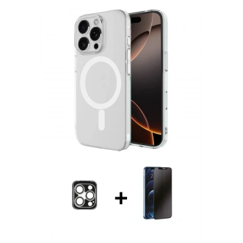 MARSİLYAN™- iPhone 16 Pro Max Kılıf Ahenk Yansıma Prime - Siyah 3D Antistatik Hayalet Cam Ekran Koruyucu + PVD Metal Kamera Lens - GS