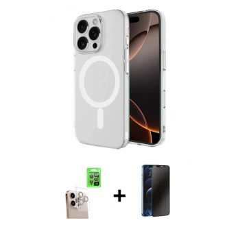 MARSİLYAN™- iPhone 16 Pro Max Kılıf Ahenk Yansıma Prime - Siyah 3D Antistatik Hayalet Cam Ekran Koruyucu + Raze Metal Kamera Lens - NLGY
