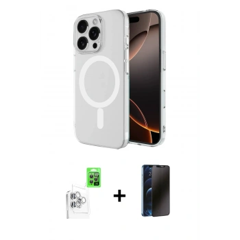 MARSİLYAN™- iPhone 16 Pro Max Kılıf Ahenk Yansıma Prime - Siyah 3D Antistatik Hayalet Cam Ekran Koruyucu + Raze Metal Kamera Lens - BZ