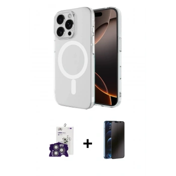 MARSİLYAN™- iPhone 16 Pro Max Kılıf Ahenk Yansıma Prime - Siyah 3D Antistatik Hayalet Cam Ekran Koruyucu + Bilvis Titan Kamera Lens - GS