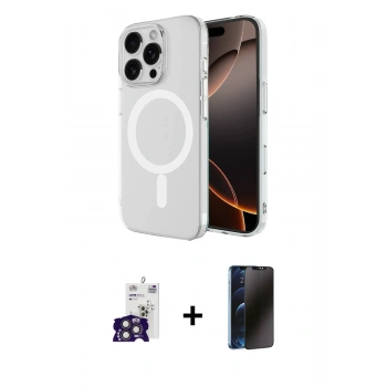 MARSİLYAN™- iPhone 16 Pro Max Kılıf Ahenk Yansıma Prime - Siyah 3D Antistatik Hayalet Cam Ekran Koruyucu + Bilvis Titan Kamera Lens - TMGI
