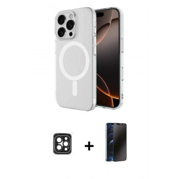 MARSİLYAN™- iPhone 16 Pro Max Kılıf Ahenk Yansıma Prime - Siyah 3D Antistatik Hayalet Cam Ekran Koruyucu + PVD Metal Kamera Lens - SH