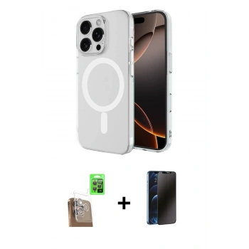 MARSİLYAN™- iPhone 16 Pro Max Kılıf Ahenk Yansıma Prime - Siyah 3D Antistatik Hayalet Cam Ekran Koruyucu + Raze Metal Kamera Lens - CLTM