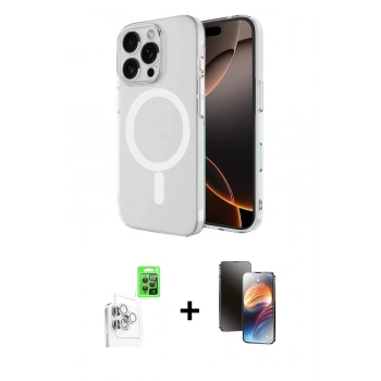 MARSİLYAN™- iPhone 16 Pro Max Kılıf Ahenk Yansıma Prime - Siyah 3D Antistatik Mat Seramik Nano Ekran Koruyucu + Raze Metal Kamera Lens - BZ