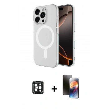 MARSİLYAN™- iPhone 16 Pro Max Kılıf Ahenk Yansıma Prime - Siyah 3D Antistatik Mat Seramik Nano Ekran Koruyucu + PVD Metal Kamera Lens - SH