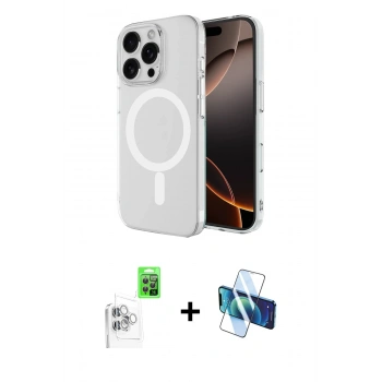 MARSİLYAN™- iPhone 16 Pro Max Kılıf Ahenk Yansıma Prime - Siyah 3D Antistatik Seramik Nano Ekran Koruyucu + Raze Metal Kamera Lens - BZ
