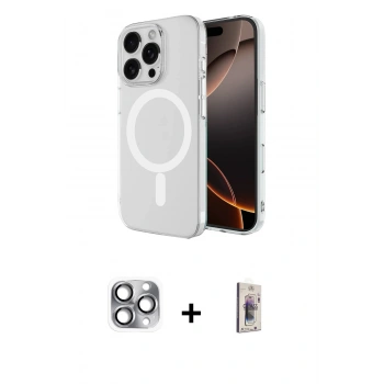 MARSİLYAN™- iPhone 16 Pro Max Kılıf Ahenk Yansıma Prime - Siyah Bilvis 3D Cam Ekran Koruyucu + Pers Alüminyum Kamera Lens - GI