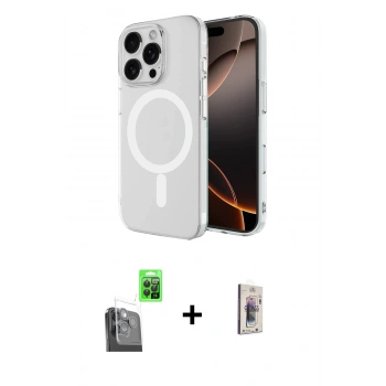 MARSİLYAN™- iPhone 16 Pro Max Kılıf Ahenk Yansıma Prime - Siyah Bilvis 3D Cam Ekran Koruyucu + Raze Metal Kamera Lens - SH